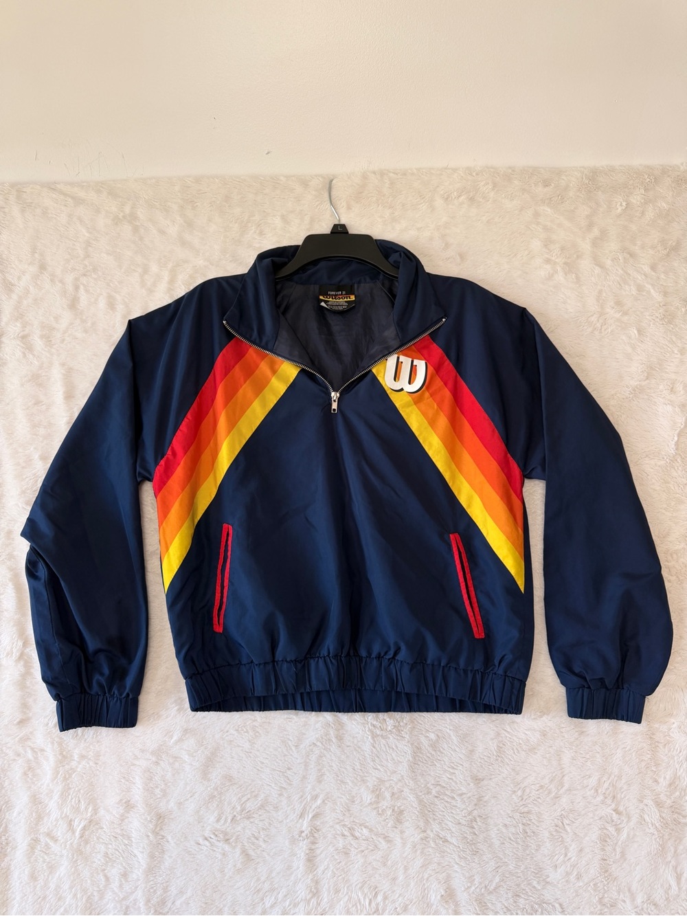 Forever 21 x Wilson Vintage Style Rainbow Chevron Half Zip Windbreaker Jacket M